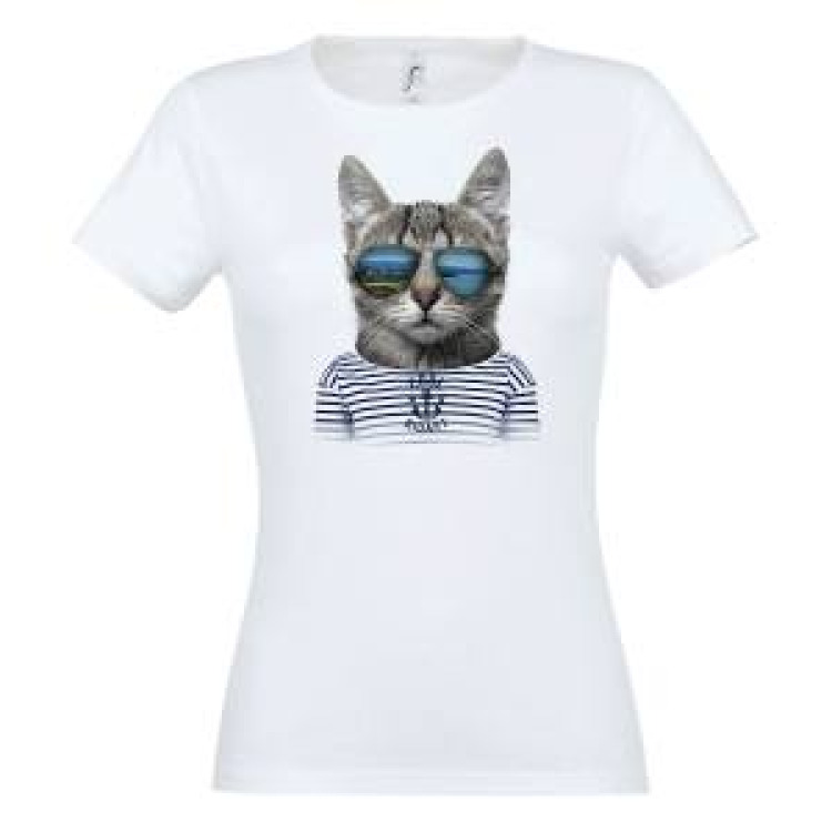 T-shirt femme Chat Lunettes Bidart Blanc L