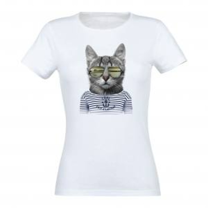 Tshirt femme Chat Lunettes Côte Atlantique Blanc M
