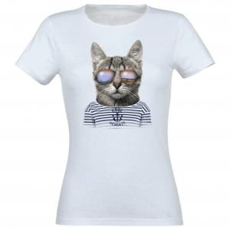 T-shirt femme Chat Lunettes Hendaye Blanc M