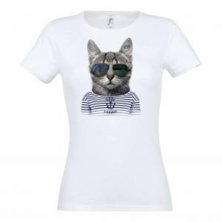 T-shirt femme Chat Lunettes Laruns Blanc S