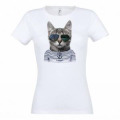 T-shirt femme Chat Lunettes Laruns Blanc S
