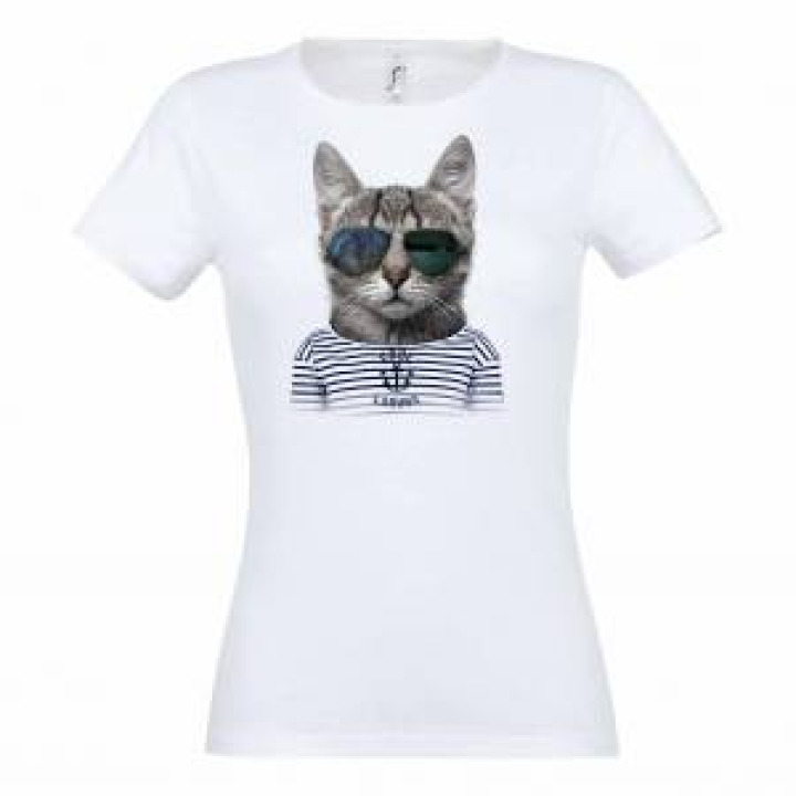 Tshirt femme Chat Lunettes Laruns Blanc M