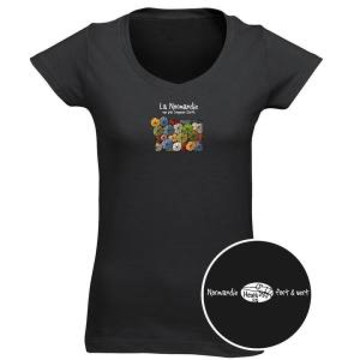 Tshirt femme col V Gougoule Earth  transfert sous Col Noir Profond S