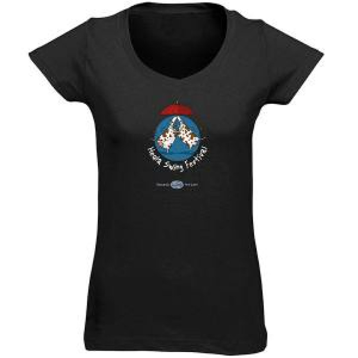 Tshirt femme col V Heula Swing Festival 2019 Noir Profond M