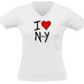 T-shirt femme col V I Love + transfert sous Col Blanc S