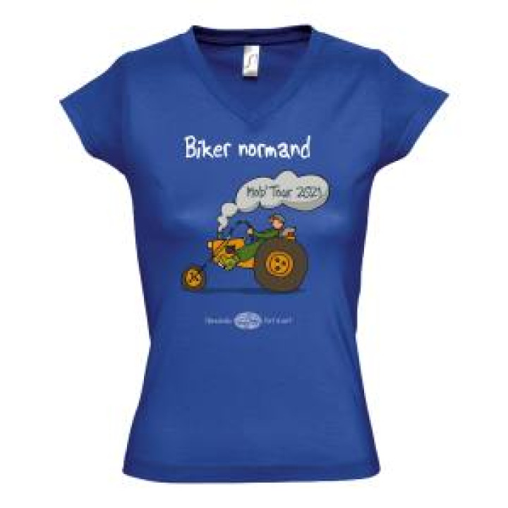 Tshirt femme col V Mob Tour 2021 Bleu Royal M
