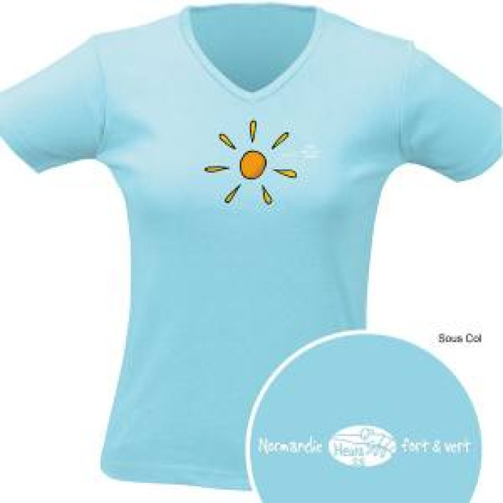Tshirt femme col V Ovni  transfert sous Col Bleu Atoll S