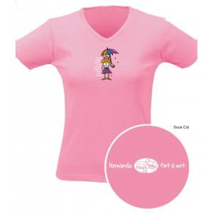 T-shirt femme col V Vikinguette + transfert sous Col Rose Orchid&eacute;e M