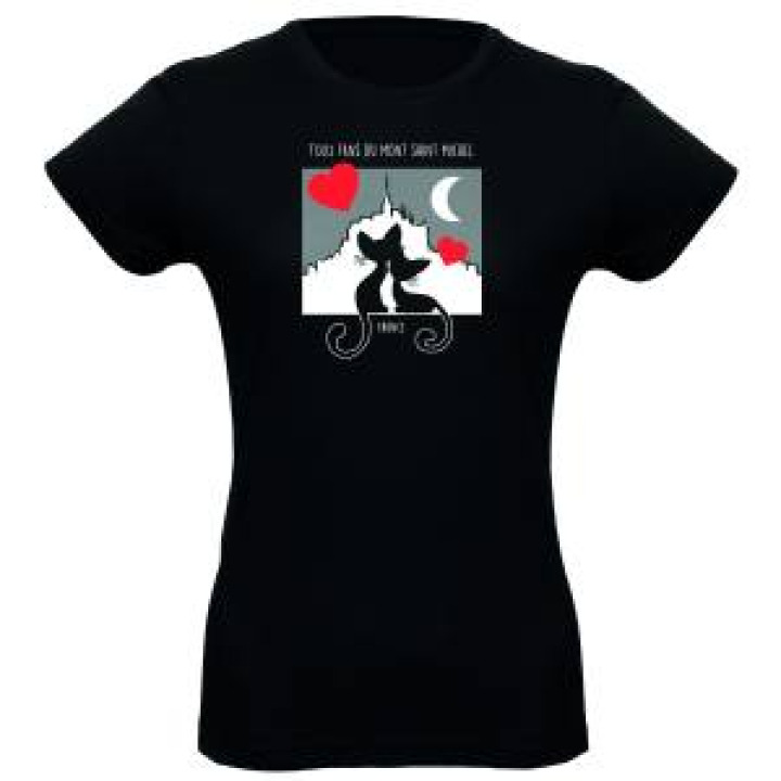 Tshirt femme Deux Chats avec Cœurs Mont Saint Michel Noir Profond M
