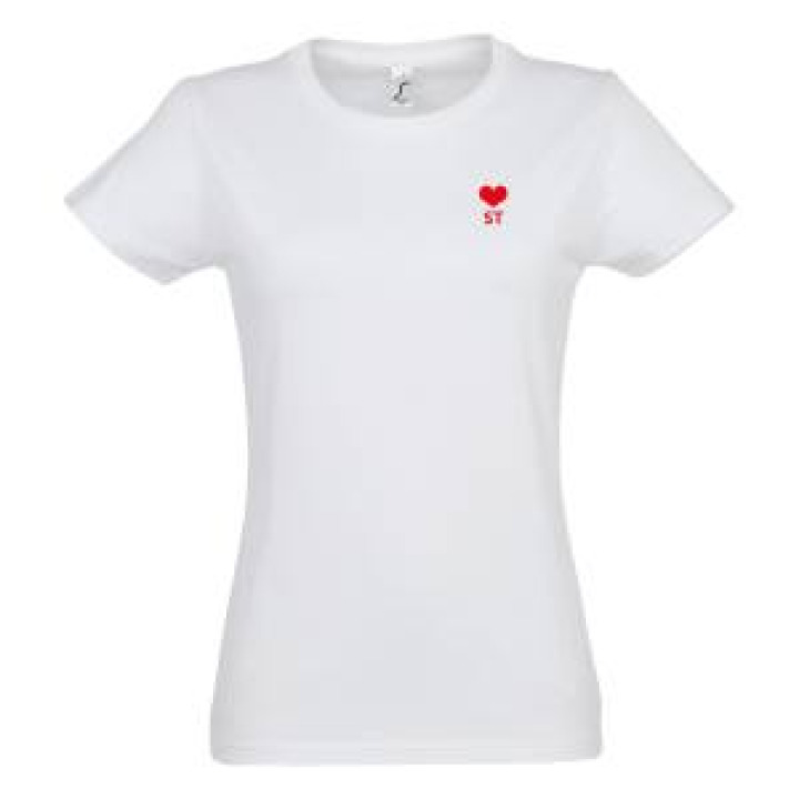 Tshirt femme E1331 Ref 25714 pocket Cœur Saint  dos Saint Tropez French Riviera France Blanc M
