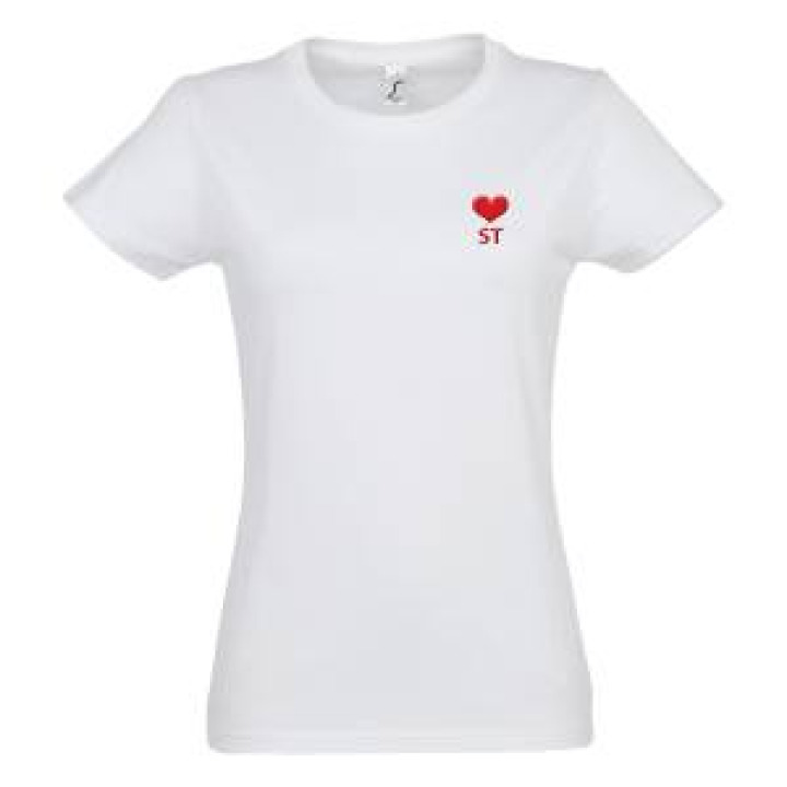 Tshirt femme E1331 Ref 25714 pocket Cœur Saint En Rouge Blanc M