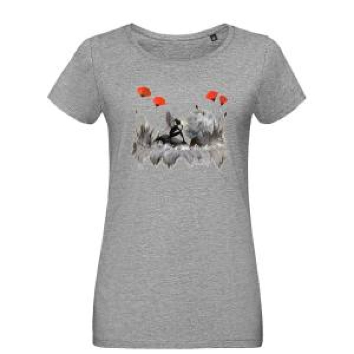 Tshirt femme Fée Coquelicots Lune Gris Chiné S