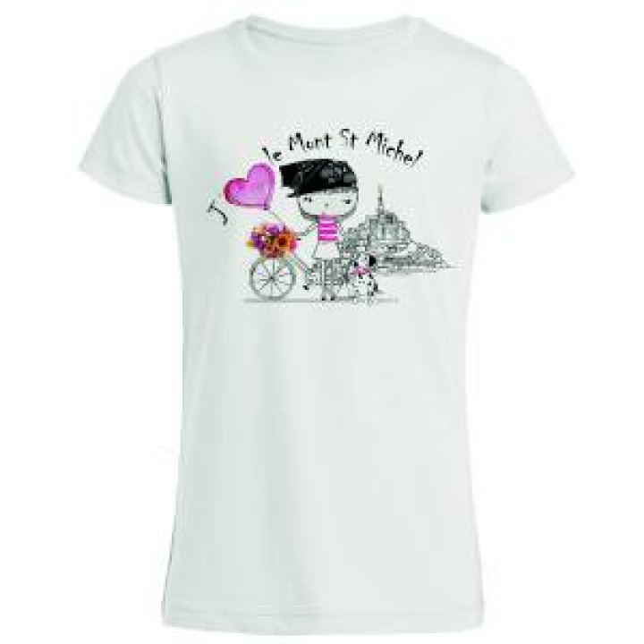 Tshirt femme Fille Vélo Mont Saint Michel Blanc M