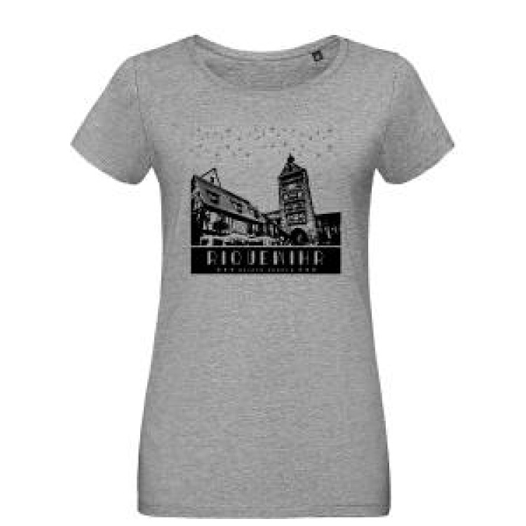T-shirt femme La Tours des Voleurs Etoiles Riquewihr + Strass (En Marine sur Blanc en Noir sur les Autres) Gris Chin&eacute; S