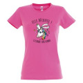 T-shirt femme Licorne Bretonne Elle D&eacute;coiffe + transfert Paillettes Rose Orchid&eacute;e S