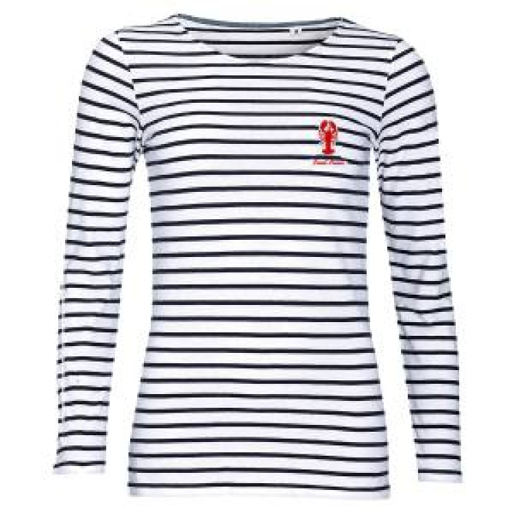 T-shirt femme manches longues ray&eacute; Transfert Homard pocket + Pont Aven blanc/marine XS