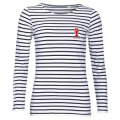 T-shirt femme manches longues ray&eacute; Transfert Homard pocket + Pont Aven blanc/marine XS