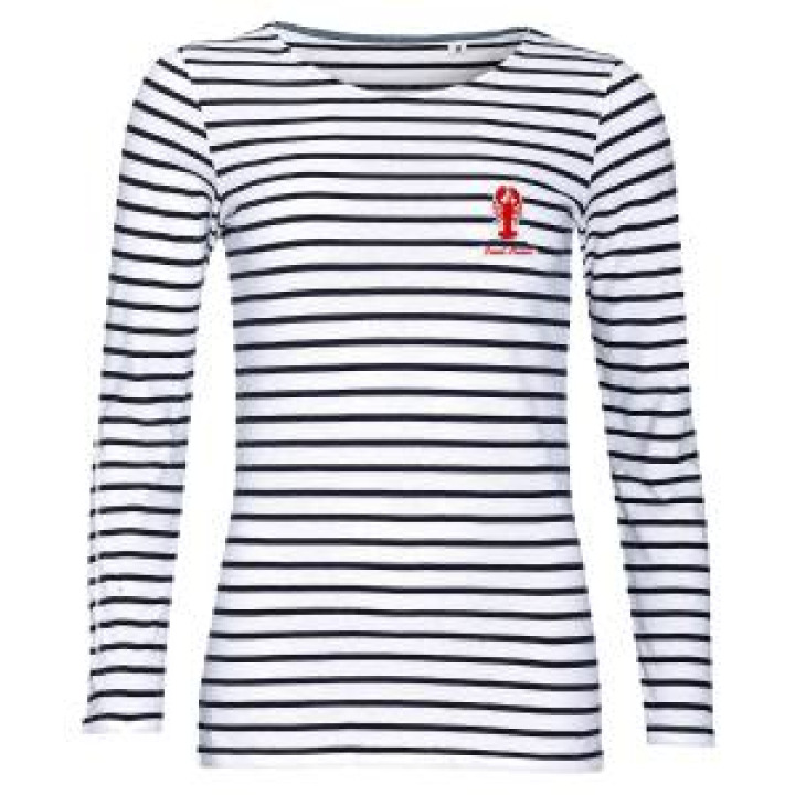 Tshirt femme manches longues rayé Transfert Homard pocket  Pont Aven blancmarine S