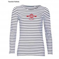 T-shirt femme manches longues ray&eacute; Transfert Rouge Barre &agrave; Roue/ Ancre Fille de Marin blanc/marine XS