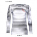 T-shirt femme manches longues ray&eacute; Transfert Rouge Bretagne + Ancre blanc/marine XS