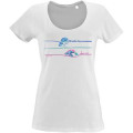 T-shirt femme Marin D'eau Douce Zoo de Beauval (Largeur 22 Cm pour les S-M) (Largeur 24 Cm pour les L-Xl-Xxl) Placer le Haut du Dessin &agrave; 3.5 Cm du Bas du Col Blanc S
