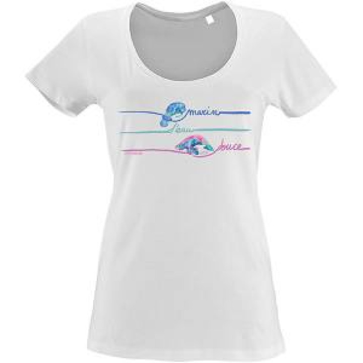 Tshirt femme Marin Deau Douce Zoo de Beauval Largeur 22 Cm pour les SM Largeur 24 Cm pour les LXlXxl Placer le Haut du Dessin à 35 Cm du Bas du Col Blanc M