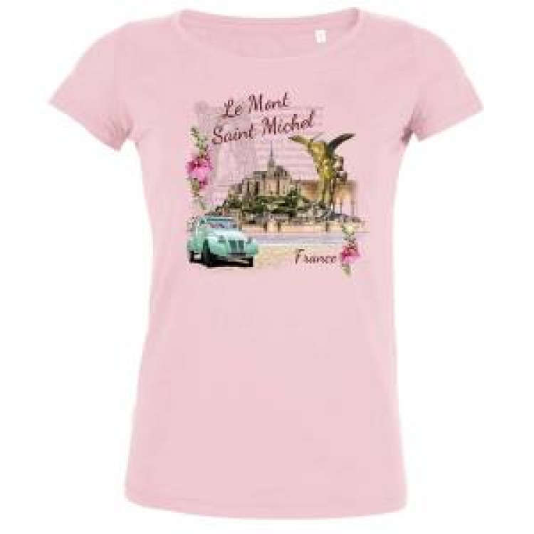 T-shirt femme Mont Saint Michel + 2 CV Mont Saint Michel Rose Orchidée S