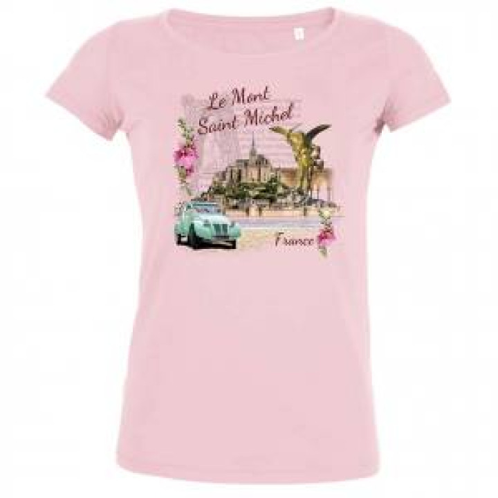 Tshirt femme Mont Saint Michel  2 CV Mont Saint Michel Rose Orchidée M