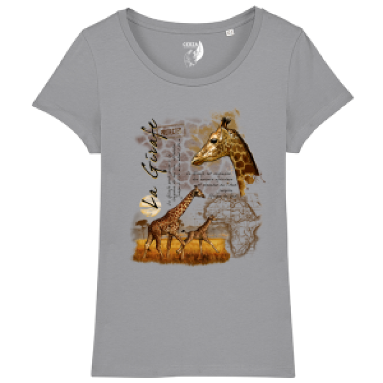 T-shirt femme premium bio Girafe + transfert Col Cerza Opal S