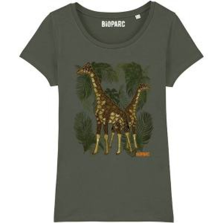 Tshirt femme premium bio Girafes Bioparc  transfert Col Bioparc Khaki XS
