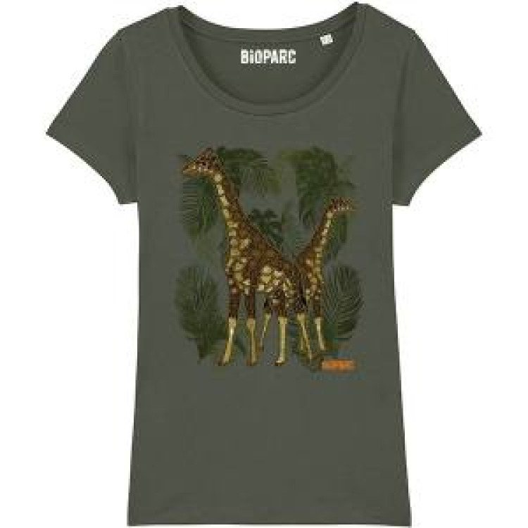 T-shirt femme premium bio Girafes Bioparc + transfert Col Bioparc Khaki XL