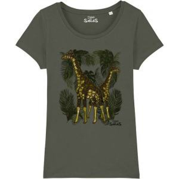 Tshirt femme premium bio Girafes Zoo des Sables dOlonne  transfert Col Zoo les Sables dOlonne Khaki S