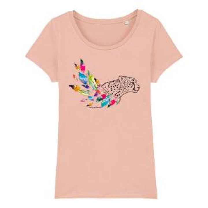 Tshirt femme premium bio Guépard Plume Zoo de Beauval Xs À M 23cm L À Xxl 26cm Ecru Neppy Mandarine XS