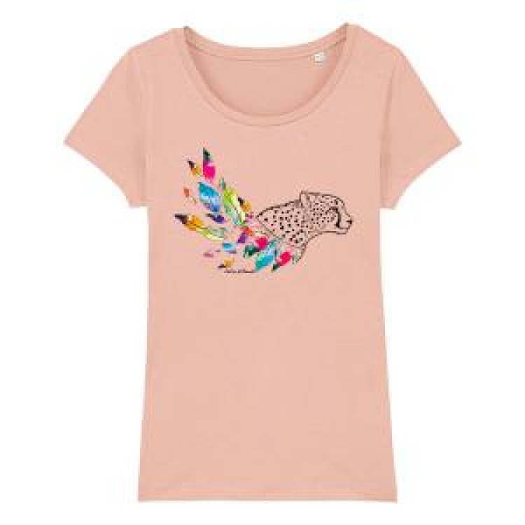 T-shirt femme premium bio Guépard Plume Zoo de Beauval (Xs À M 23cm) (L À Xxl 26cm) Faded Nude XXL