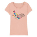 T-shirt femme premium bio Guépard Plume Zoo de Beauval (Xs À M 23cm) (L À Xxl 26cm) Faded Nude XXL