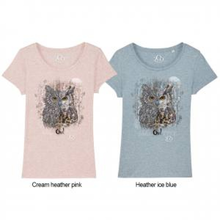 Tshirt femme premium bio Hibou Tribes  transfert Col Zoo dAmiens Cream Heather Pink S
