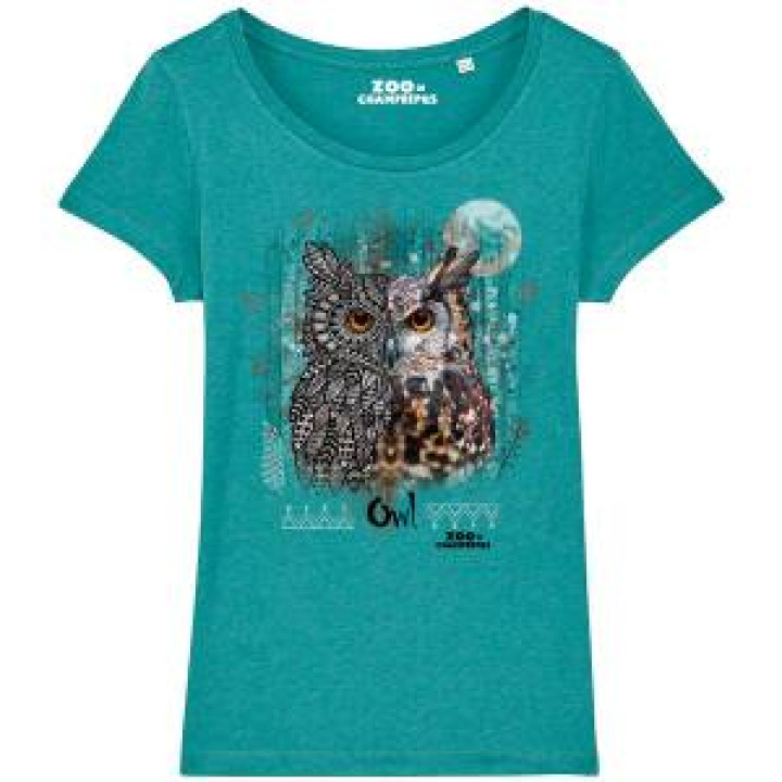 Tshirt femme premium bio Hibou Tribes Zoo de Champrepus Heather Eucalyptus S