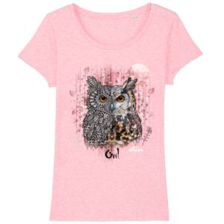 Tshirt femme premium bio Hibou Tribes Zoo de la Bourbansais Cream Heather Pink S