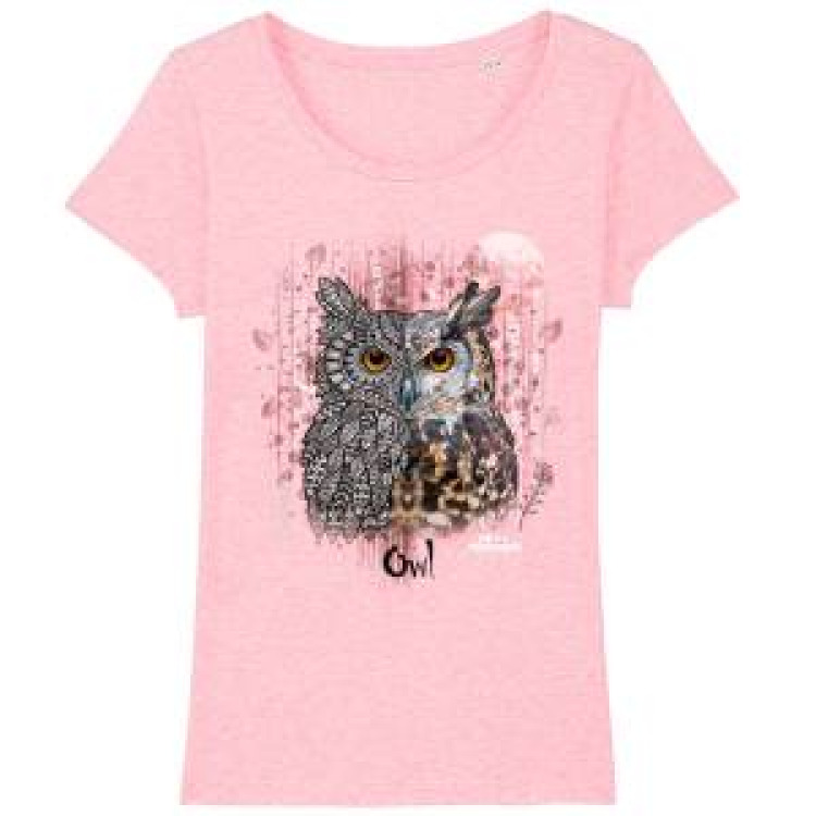 T-shirt femme premium bio Hibou Tribes Zoo de la Bourbansais Cream Heather Pink M