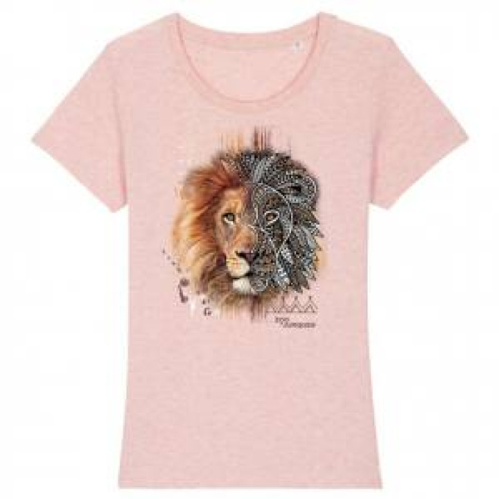 Tshirt femme premium bio Lion Native Tribes Zoo de Jurques Cream Heather Pink XS