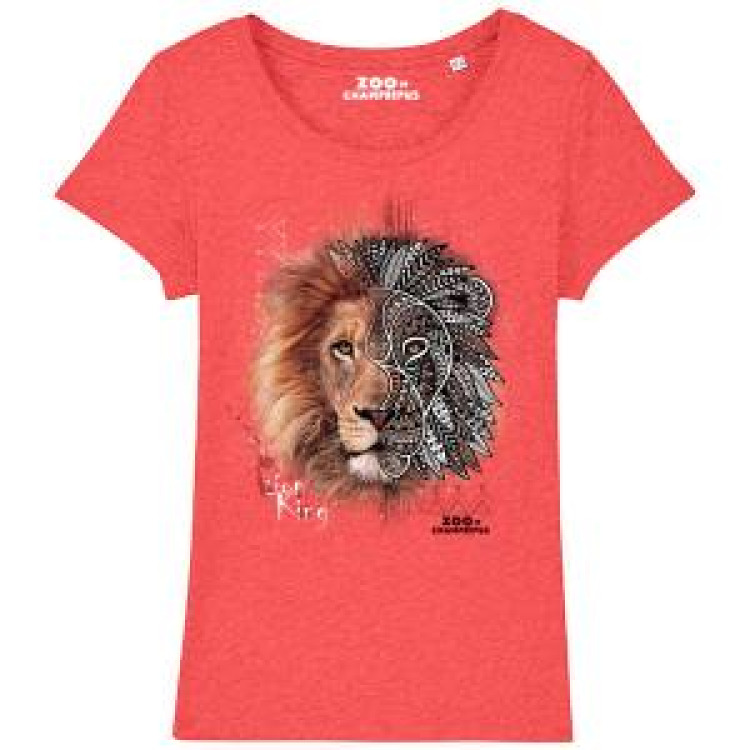T-shirt femme premium bio Lion Tribes Zoo de Champrepus Mid Heather Red S