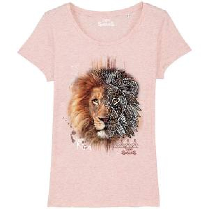 Tshirt femme premium bio Lion Tribes Zoo des Sables dOlonne  transfert Col Zoo les Sables dOlonne Cream Heather Pink S