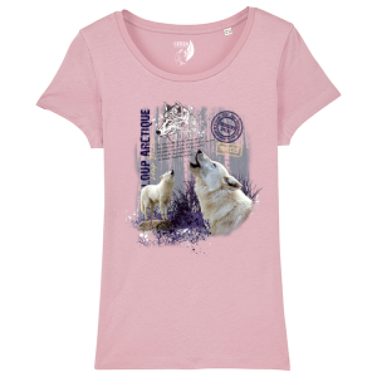 T-shirt femme premium bio Loup Blanc + transfert Col Cerza Lilac peak S