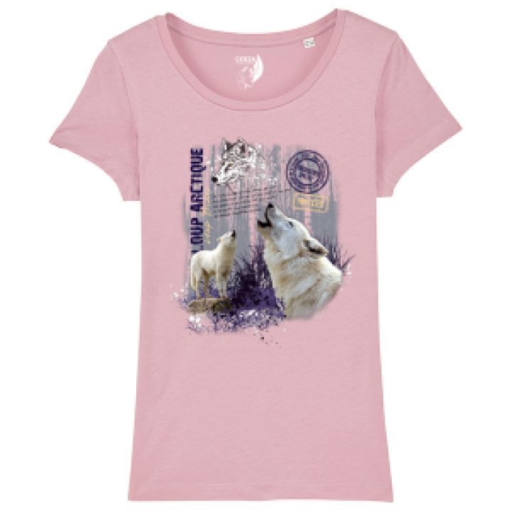 Tshirt femme premium bio Loup Blanc  transfert Col Cerza Lilac peak M
