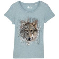 T-shirt femme premium bio Loup Native Tribes Alpha Parc Animalier + transfert Col Alpha Parc Animali