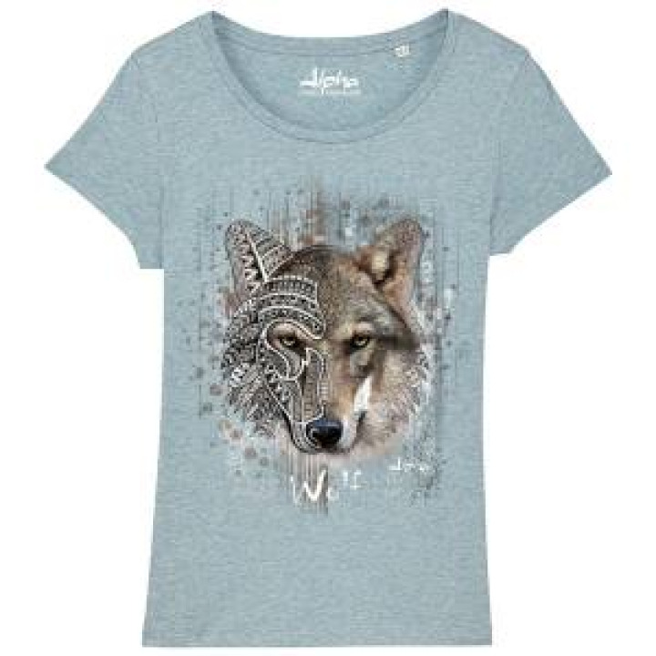 Tshirt femme premium bio Loup Native Tribes Alpha Parc Animalier  transfert Col Alpha Parc Animalier Heather Ice Blue S