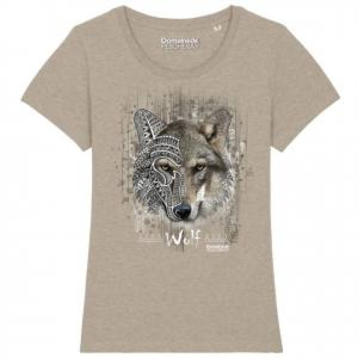 Tshirt femme premium bio Loup Native Tribes Domaine de Pescheray Heather Sand S
