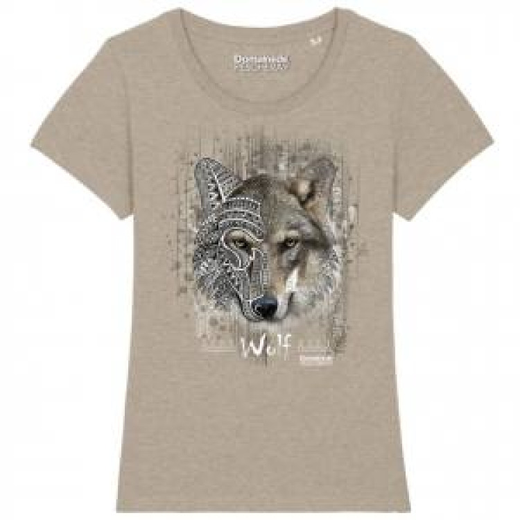 T-shirt femme premium bio Loup Native Tribes Domaine de Pescheray Heather Sand M