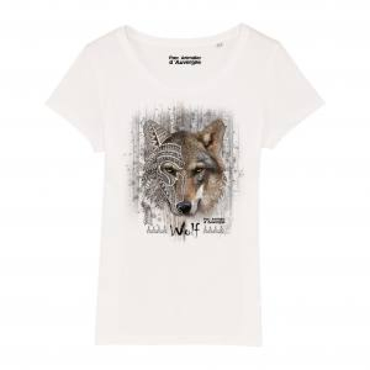 T-shirt femme premium bio Loup Tribes Parc Animalier d’Auvergne + transfert Col Parc Animalier d’Auv