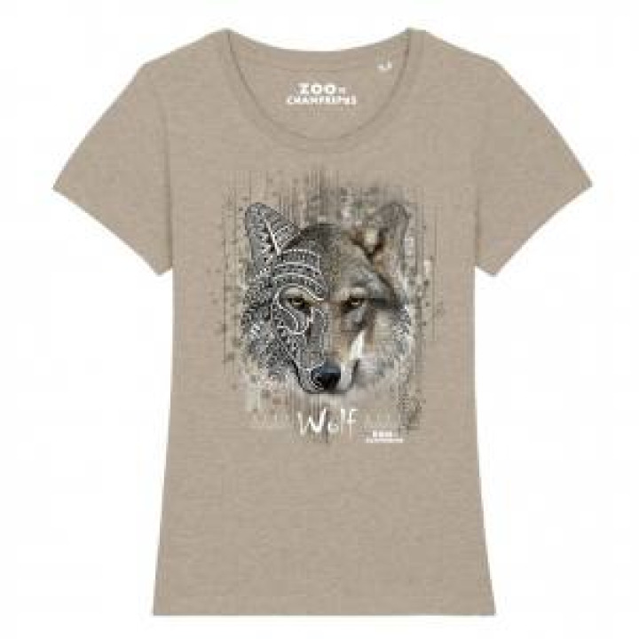 Tshirt femme premium bio Loup Tribes Zoo de Champrepus Mid Heather Beige M